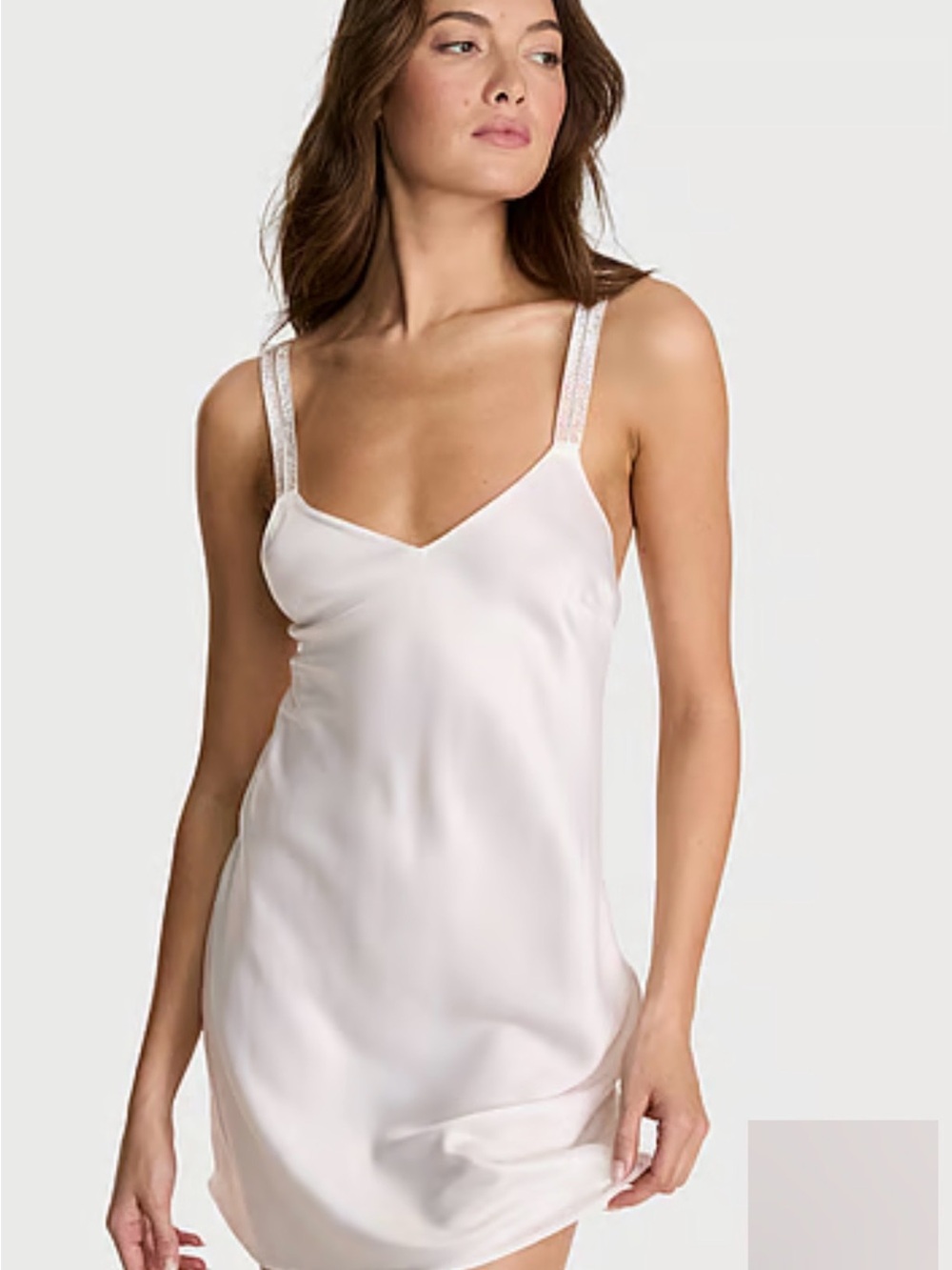 Silky Ivory Slip Dress with Lace Straps